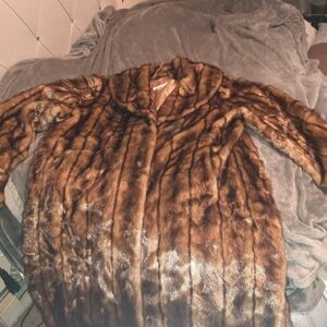 Vintage-Inspired Brown Faux Fur Coat - Women's Jacket